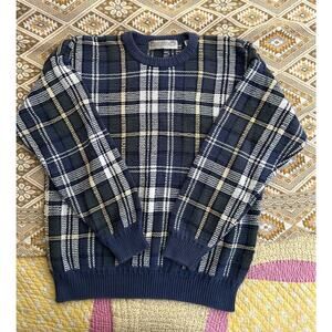 Vintage John Ashford Golf Men's Knit Blue Green Yellow Sweater Size L Cotton